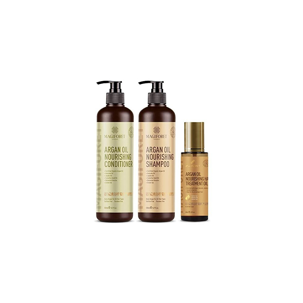 Magiforet Green Argan Oil Shampoo And Conditioner Set (2 X 16.9 Oz) - Organic Shampoo & Conditioner Sulfate Free - Soft & Smooth, Gentle On Curly & Color