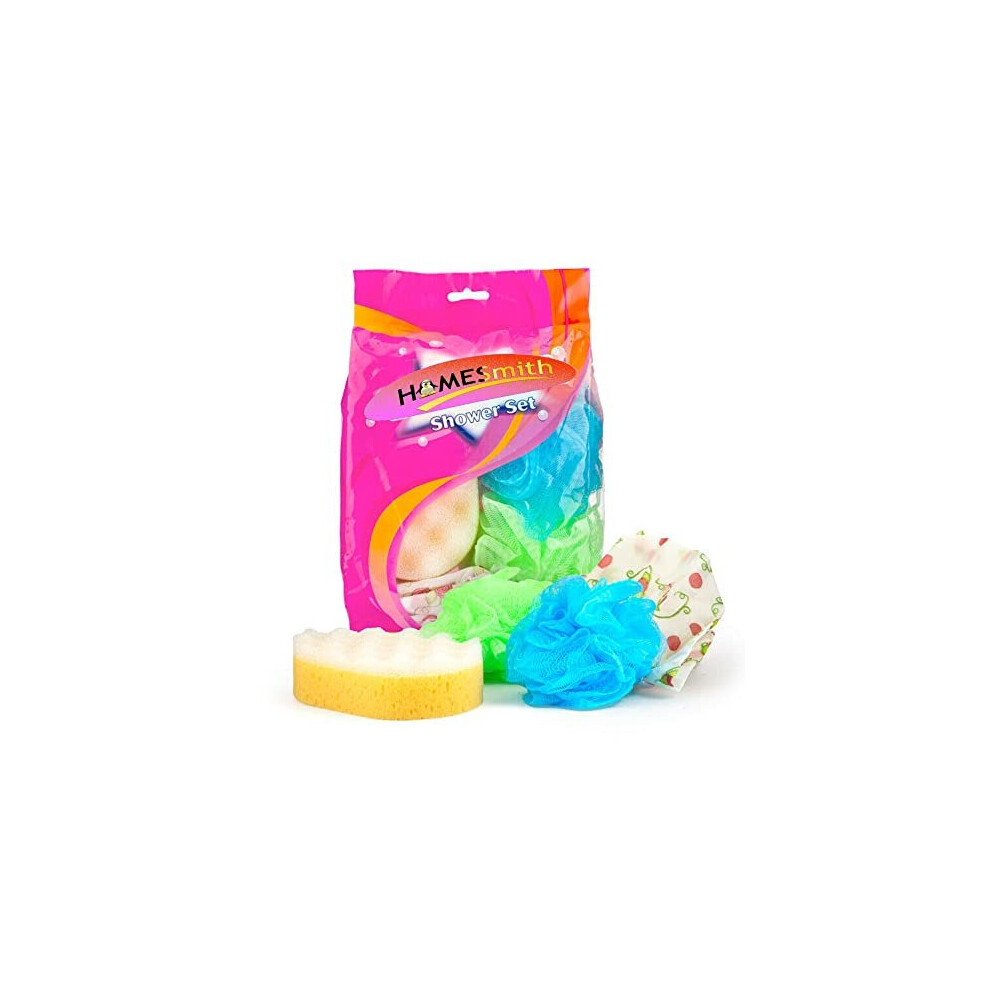 HOMESmith - Shower Set - Luxuriously Soft Exfoliating Sponge - Foam Balls and Shower Cap, Colourful, HS-142