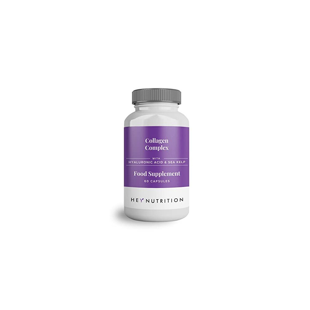 Hey Nutrition Collagen Complex With Hyaluronic Acid, Sea Kelp & Vitamins E, C, Biotin - Supports Nails, Skin, Hair, Joints & Metabolism Type 1 Marine