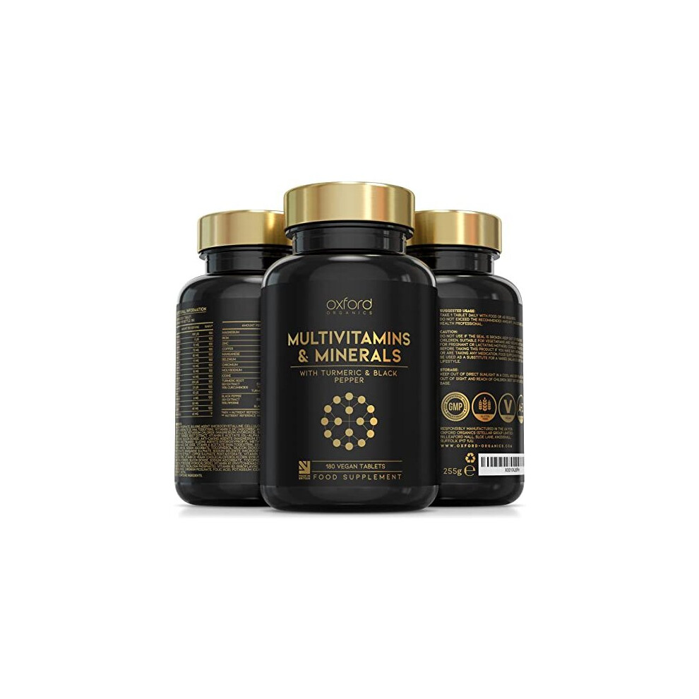 Oxford Organics A-Z Multivitamins And Minerals Boosted With Turmeric - 180 Vegan Multivitamin Tablets For Women & Men - One A Day - 27 Key Nutrients - 100% Nrv