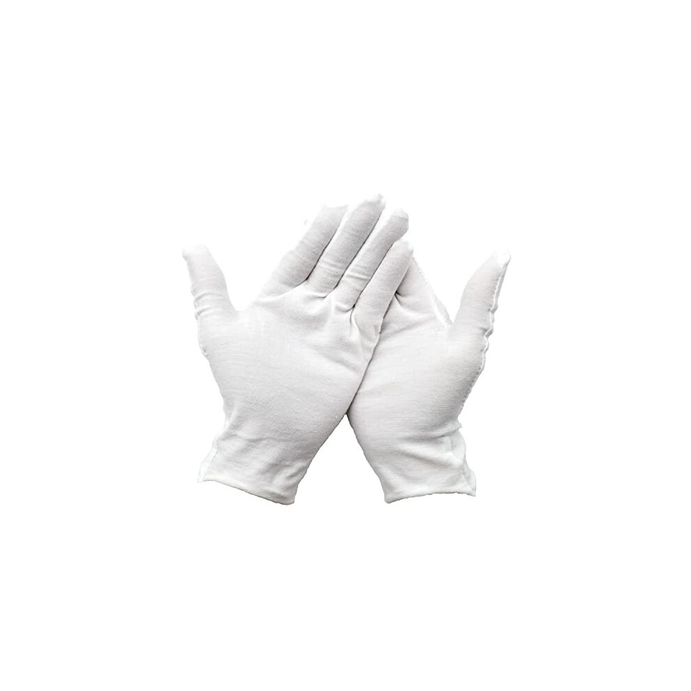 White cotton gloves 12 PCS for eczema dry hands overnight moisturizing moisture gloves washable silvery jewelry inspection waiters glove size