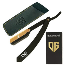 DG Cut Throat Razor Kit - 24k Gold Plated Swing Lock with Matt Royal Black Color - Straight Edge Razor for Barbers & Personal Use - Stainless Steel