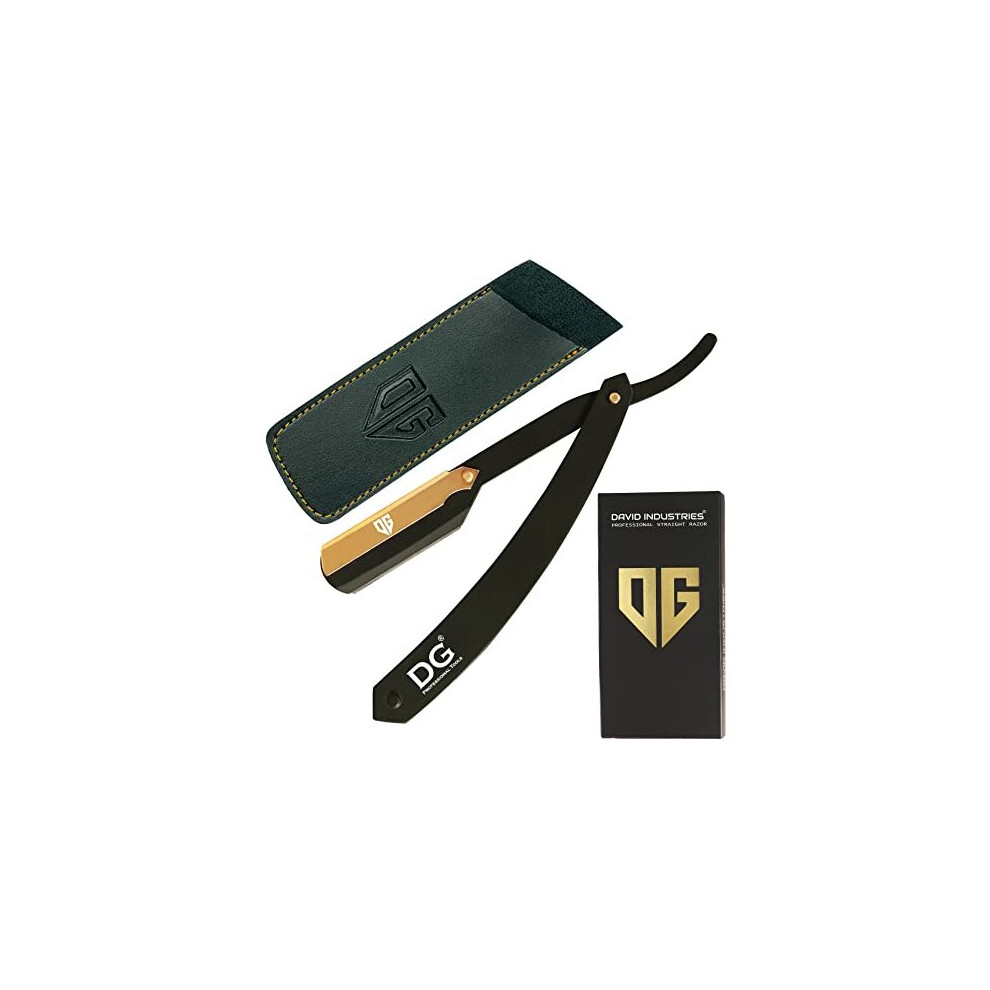 DG Cut Throat Razor Kit - 24k Gold Plated Swing Lock with Matt Royal Black Color - Straight Edge Razor for Barbers & Personal Use - Stainless Steel