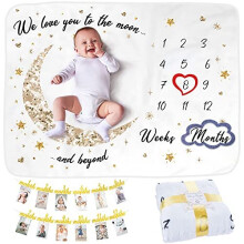 Baby Milestone Blanket With Birthday Photo Banner | Monthly Photo Mat for Boy or Girl, Unisex | Age Mat | Personalised Baby Shower Present for New