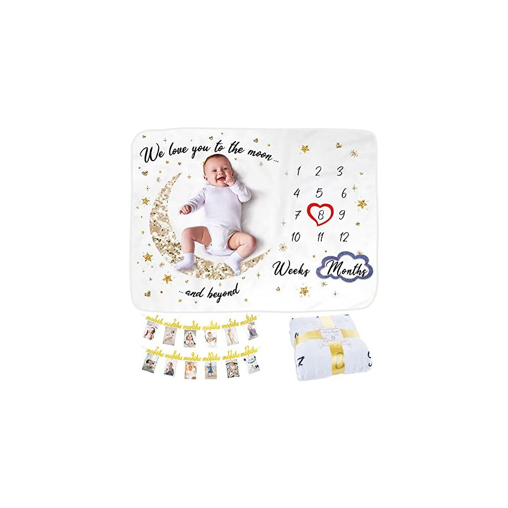 Odoxia Baby Milestone Blanket With Birthday Photo Banner | Monthly Photo Mat For Boy Or Girl, Unisex | Age Mat | Personalised Baby Shower Present For New
