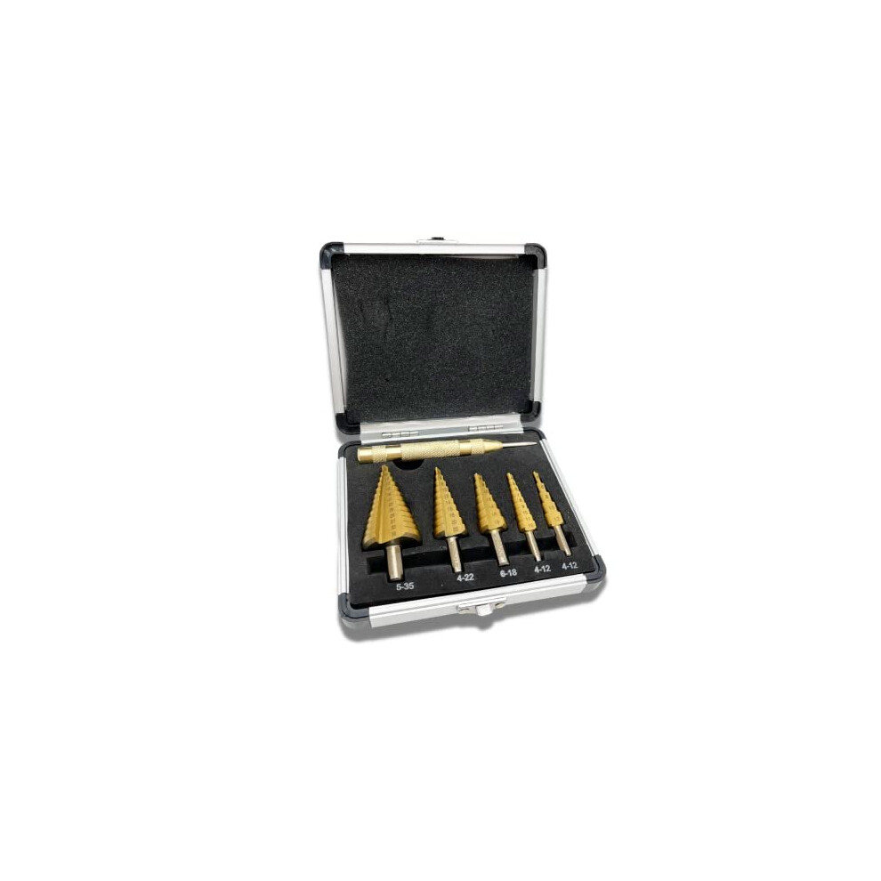 Step Drill Bits Set 6Pcs High Speed Steel Titanium Coated Cobalt Cone Step Drill Bit With Automatic Center Punch, For Diy Plastic Wood Metal Aluminum 6939025689119