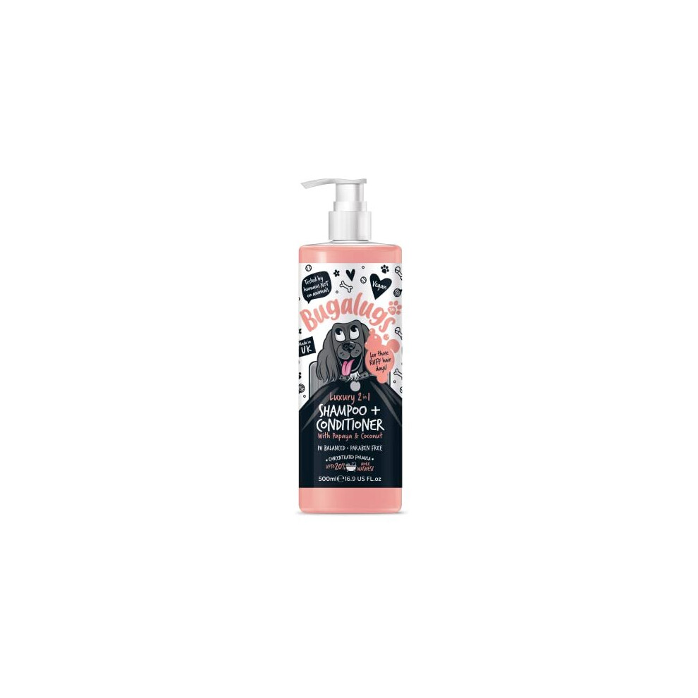 Bugalugs Dog Shampoo Luxury 2 In 1 Papaya & Coconut Dog Grooming Shampoo Products For Smelly Dogs With Fragrance, Best Puppy Shampoo, Professional