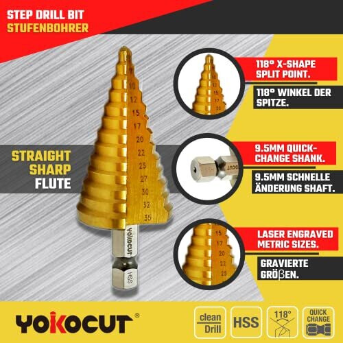 Step Drill Bit HSS Titanium Step Drill Bit For Metal Multiple Hole Drilling Cone Drill Bit Stepped Up Bits For DIY Lovers (5-35MM Step Bit) 1