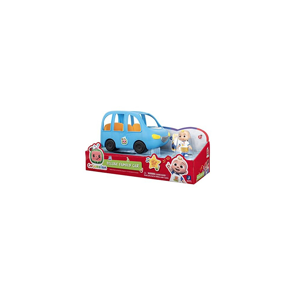 Bandai - CocoMelon - Musical family car+1 JJ figure - Vehicle that plays the song âAre we there yetâ (in English) and 1 JJ figure 7 cm - WT0104