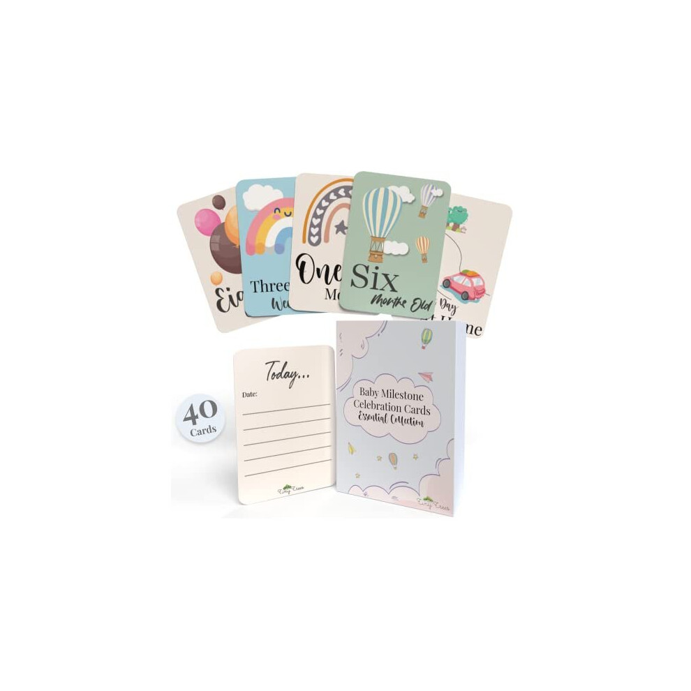 Tiny Trees 40 Baby Milestone Cards In Gift Box - Baby Shower Gifts For Mum - New Baby Gift For Boy Or Girl - Unisex Milestone Baby Cards For New Parents