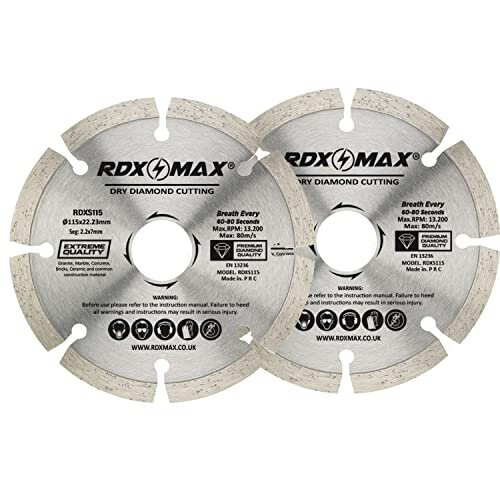 RDXMAX 115mm Diamond Cutting Discs for Angle Grinder Pack of 2 Fast
