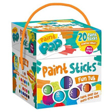Paint Pop Paint Sticks For Kids - 20 Pack Assorted Colours & Fun Storage Tub - Twist & Paint, Mess-Free, Fast Drying Action, Easy Clean Up, Vibrant
