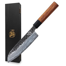 MITSUMOTO SAKARI 7 inch Japanese Santoku Chef Knife, High Carbon Stainless Steel Kitchen Knife, Professional Hand Forged Chef's Knives (Rosewood