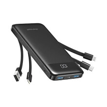 Charmast Power Bank with Built in Cables X 4, 10000mAh USB C Battery pack 6 Outputs 3 Inputs with LED Display Type C Powerbank Portable Charger