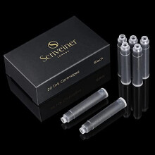 Scriveiner Fountain Pen Ink Cartridges - Black - 20 Standard International Ink Cartridges, Made in UK, The Best Cartridge for Your Scriveiner Pen,