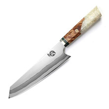 MITSUMOTO SAKARI 8 inch Japanese Kiritsuke Chef Knife, Hand Forged 67 Layers 440C Damascus Steel Kitchen Knives, Professional Meat Sushi Chef's Knife
