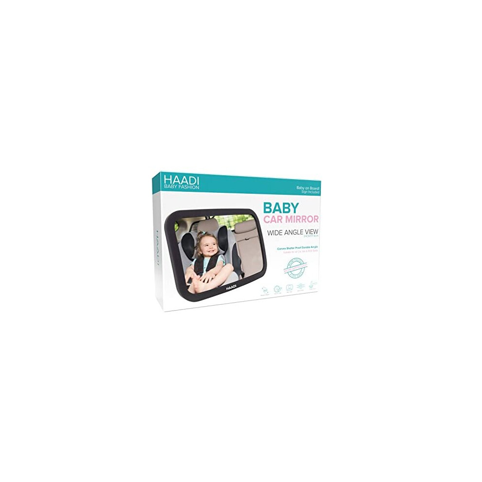 Haadi Baby Car Mirror Rear View - 360 Adjustable, Extra Wide Crystal Clear & Shatterproof Back Seat Baby Essentials To See Rear Facing Infants, Babies,