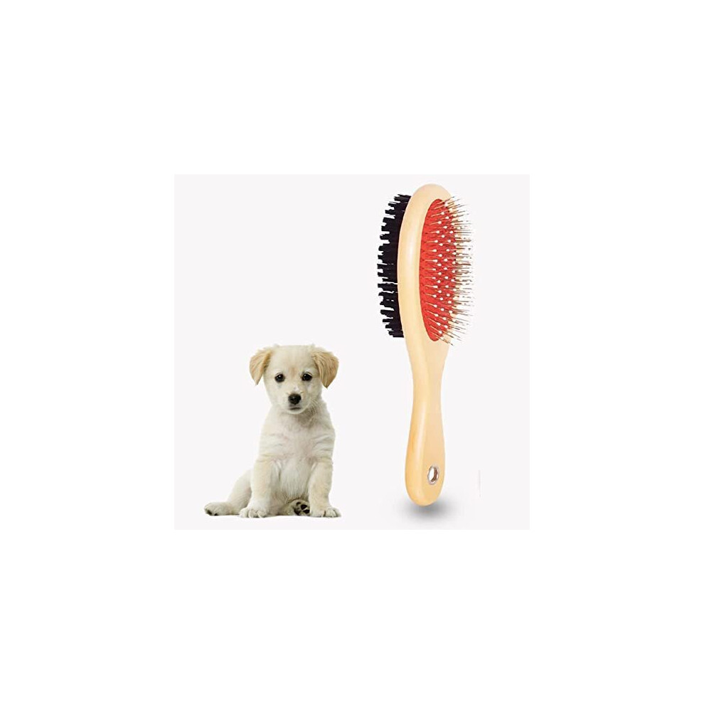 Wooden Dog Brush for Grooming Shedding Messaging & Cleaning for Long and Short Haired Dogs| 2 in 1 Pin & Bristle Soft Pet Hair Double Sided Dog Brush