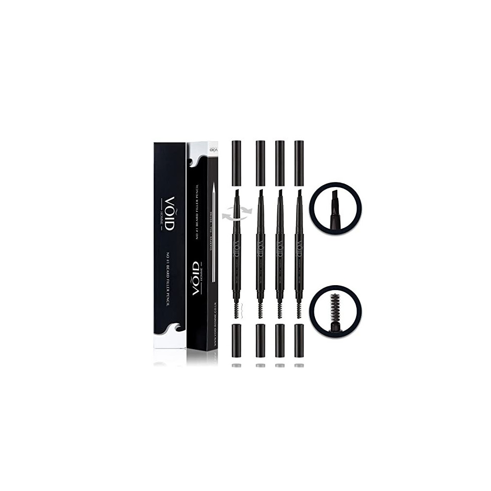 Void Homme Black Beard Pencil Filler (, Set Of 4) Instant Beard Filler Pen For Thicker Beard, Mens Beard Filling Pen Kit, Void Beard Filler Pen For