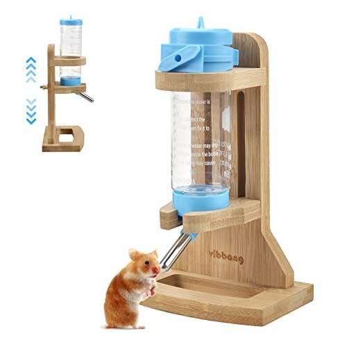 Vibbang Hamster Water Bottle with Stand Adjustable Wooden Small Animal ...