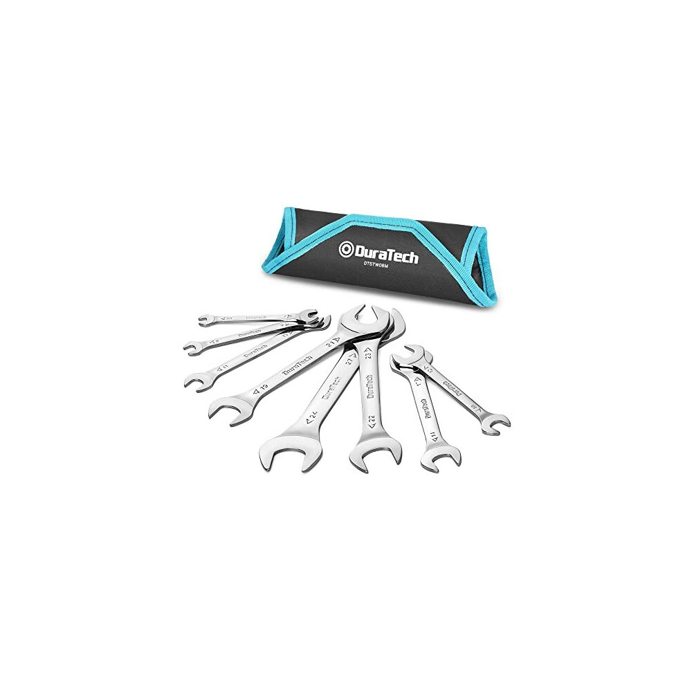 DURATECH Double Open End Spanner Set Super-Thin Open Ended Wrench Flat Spanner Set for Narrow Space, Carbon Steel, Mirror-Chrome Plated, 8-Piece,