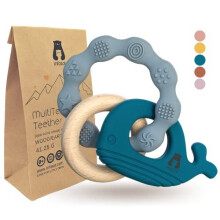 Infatot MultiTexture Teething Toys for Baby, BPA Free Silicone Easy to Hold Toy with Wooden Teether. Animal Teethers for Newborn & Babies 3 4 6 12