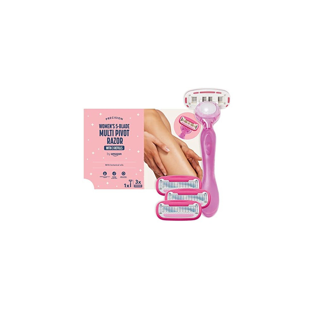 by Amazon Female 5 Blade Razor with Multi Axis Pivot handle + 3 refills (Previously Solimo brand) 