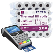 Premium Till Rolls 57x40 - PDQ Rolls for Credit Card Machine – Thermal Paper roll for Receipt - 57mm x 40mm BPA Free (Pack of 20)