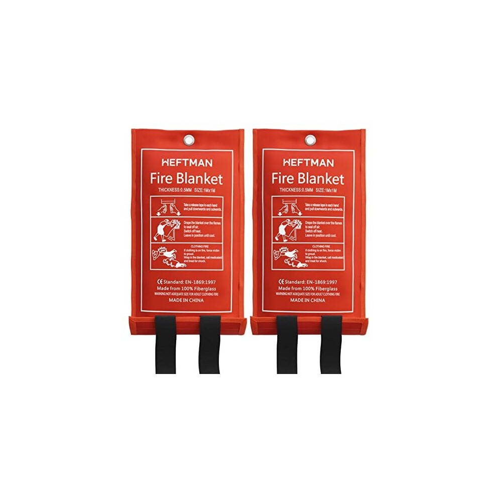 HEFTMAN Fire Blankets 2 Pack - 1m x 1m Large Fiberglass Fire Blanket | Red Case, Flame-Retardant Cotton Handles, for Caravan, Kitchen, Home & Office Emergencies - Image 2