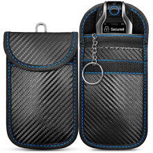 Ironstripe Faraday Pouch for Car Keys | 2 Pack Royal Blue Stitching Faraday Bag for Key Fob Protector Pouch RFID Blocking | Premium Quality | Stylish