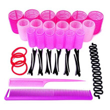 FROZZKY Hair Curlers Set - 6 Jumbo, Large, Medium Self Grip Velcro Hair Rollers for Long Hair, 12 Duck Bill Clips, 2 Combs, 1 French Braiding Tool, 4
