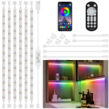 HUEMIHUI Colour Changing LED Strip Lights 3m, 6 Pcs 50cm Dream Colour Under Cabinet Lights with Remote, Music Sync LED Lights with App Control, USB