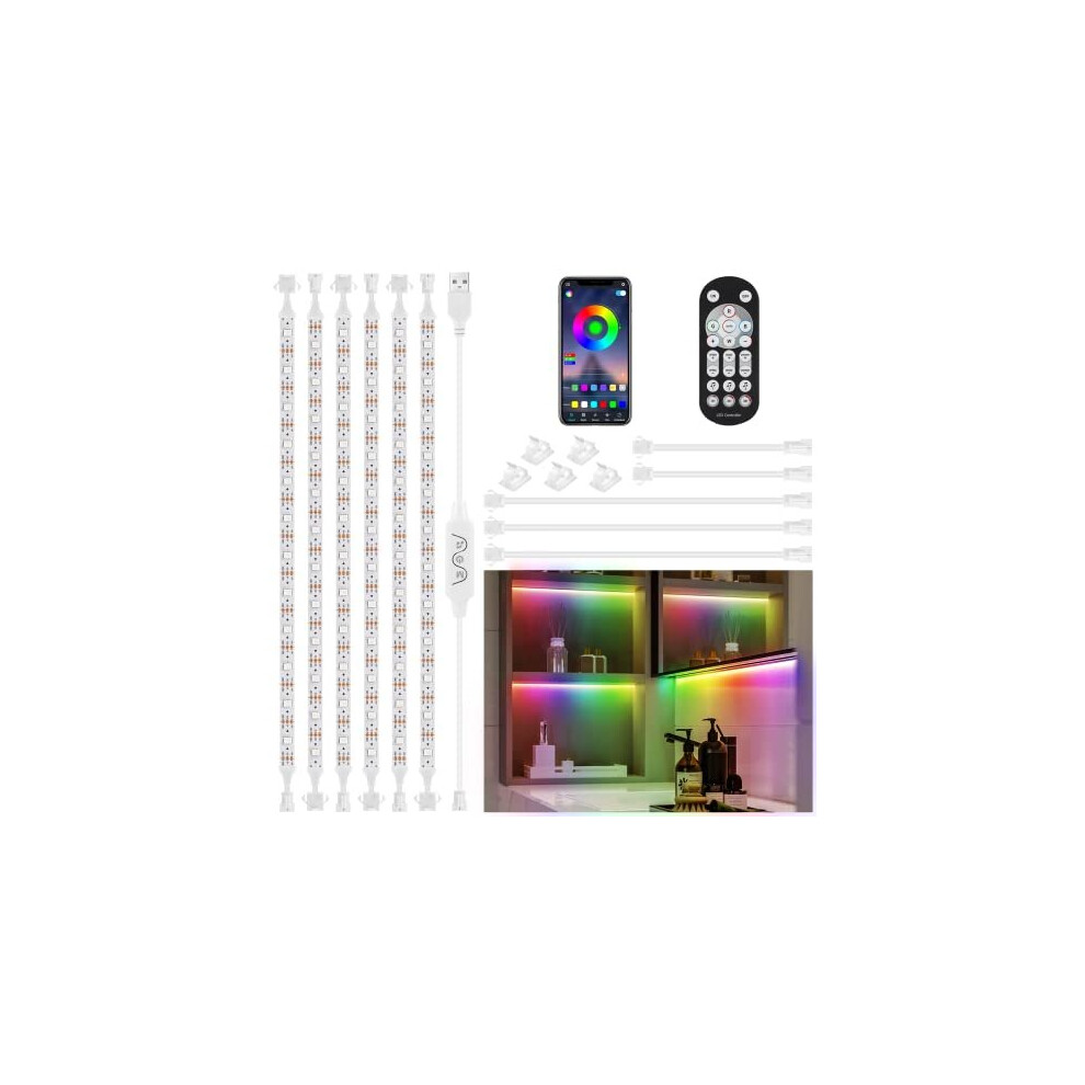 HUEMIHUI Colour Changing LED Strip Lights 3m, 6 Pcs 50cm Dream Colour Under Cabinet Lights with Remote, Music Sync LED Lights with App Control, USB