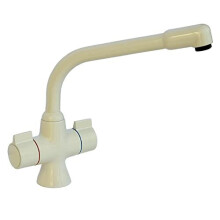 ENKI, Alpha, KT122, Cream, Brass Construction Dual Flow Kitchen Sink Mixer Tap for Basin, with Twin Levers & Swivel Spout Perfect for Low Pressure and