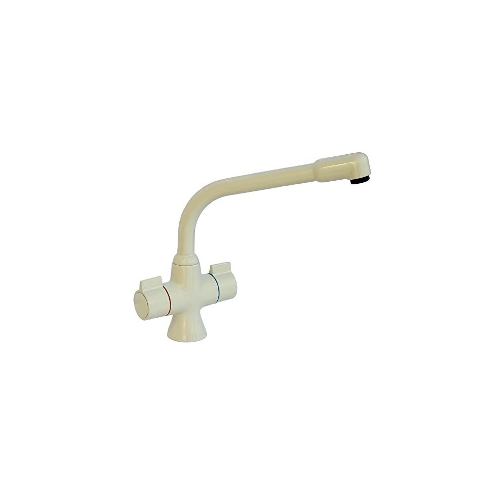 ENKI, Alpha, KT122, Cream, Brass Construction Dual Flow Kitchen Sink Mixer Tap for Basin, with Twin Levers & Swivel Spout Perfect for Low Pressure and