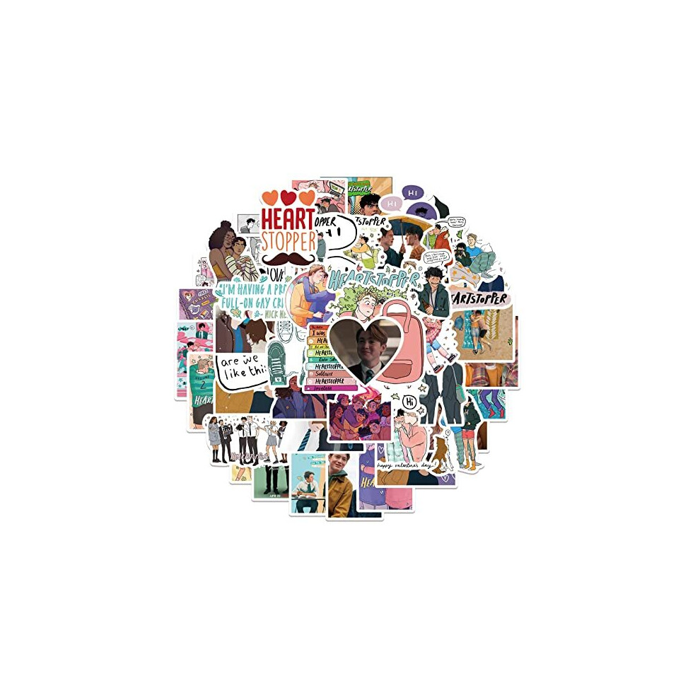 Bric Dodo 50Pcs Heartstopper Anime Stickers Laptop Scrapbook Phone Computer Skateboard Anime Stickers Vinyl Waterproof Aesthetic Personalised Stickers