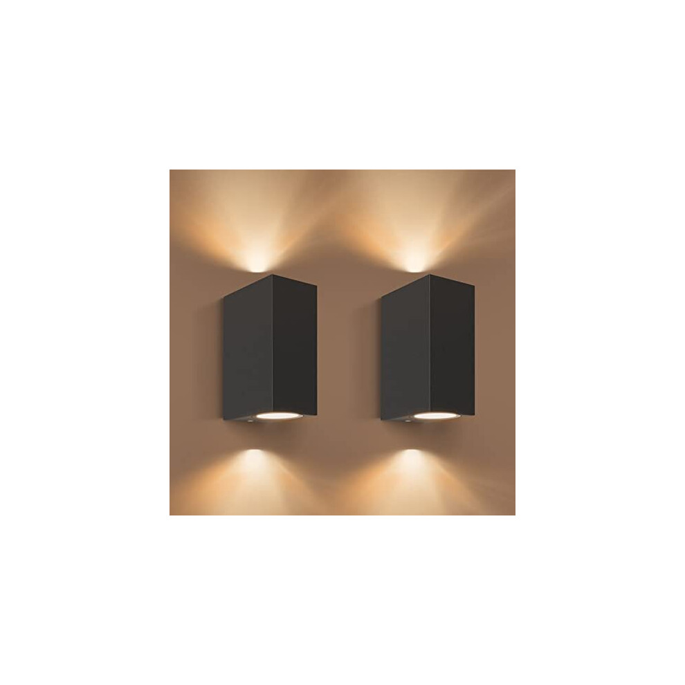 Aranzyec 2 X Outdoor Wall Lights Mains Powered, Aluminium Up Down Outside Wall Lights, Black GU10 Exterior Wall Sconce, IP54 Waterproof Garden Lights