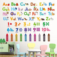 DECOWALL DS-8044 Leaning Alphabet Numbers Color Wall Stickers ABC Animal Educational Decals for Kids Bedroom Nursery Living Room Art Home décor