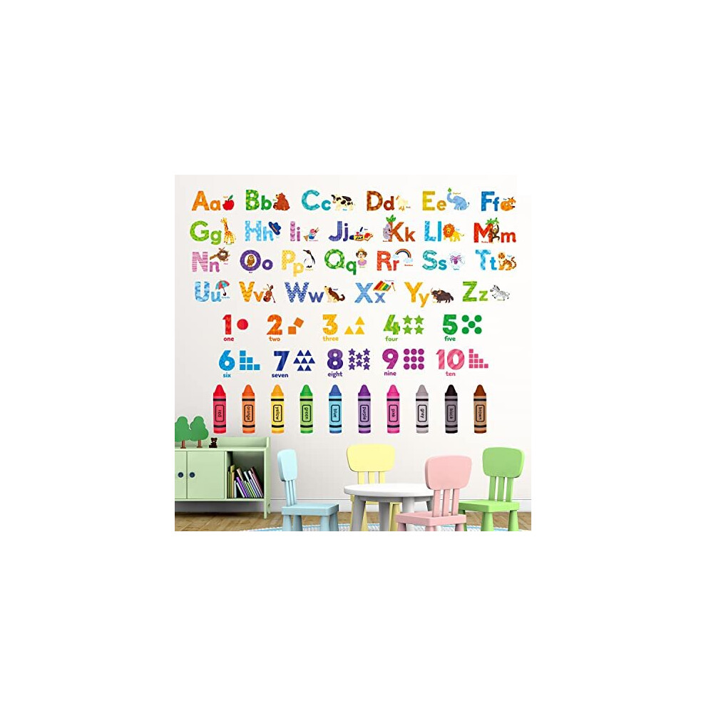 Decowall Ds-8044 Leaning Alphabet Numbers Color Wall Stickers Abc Animal Educational Decals For Kids Bedroom Nursery Living Room Art Home Décor