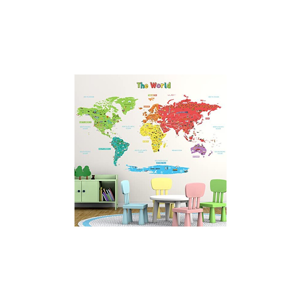 Sg-1902S Large Educational World Map Wall Stickers Removable Colorful Decals For Kids Nursery Bedroom Art Décor Playroom Murals Decowall
