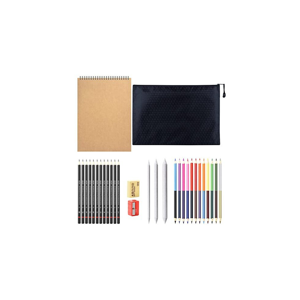 Sketching Pencils and Drawing Set, 31pcs Sketching Drawing Color Pencil Set with Graphite Pencils dual ended colored pencils Sketch Book for Kid