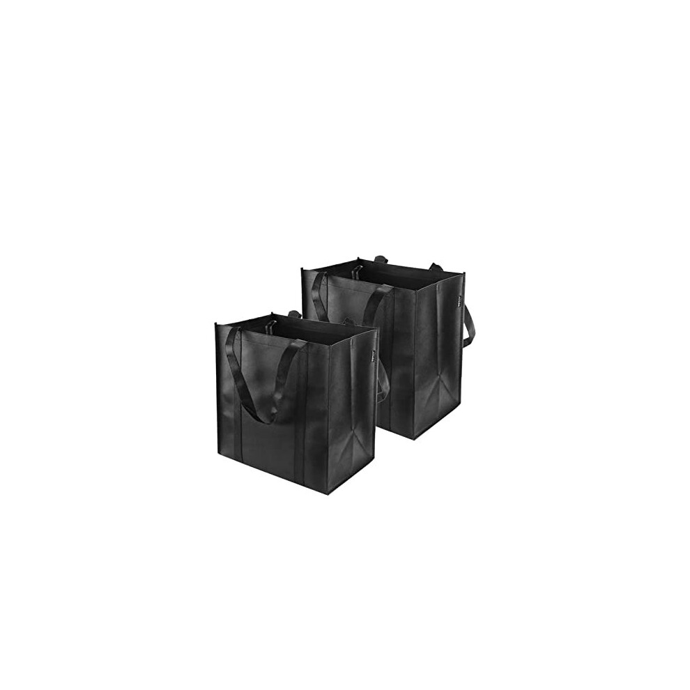 TSHAOUN 2 Pack Black Shopping Bags, Reusable Shopping Bag Grocery Bag Tote Bag, Foldable, Washable, Stands Upright, Reinforced Bag with Small Hook for