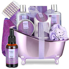 Hygiene Key Spa Gift Set for Women, Lavender Bath Gift Set, Pamper Gifts for Women, 10 pcs Spa Gifts with Bubble Bath, Oil, Bath Bombs, Body Lotion,