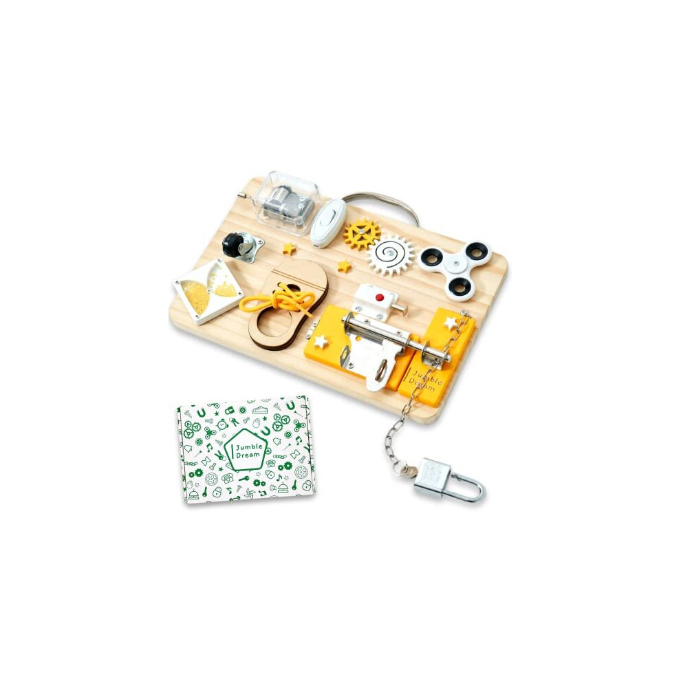 Jumble Dream Wooden Sensory Busy Board Toy – Handmade Montessori Activity Board Travel Toys for Early Development and Autism 