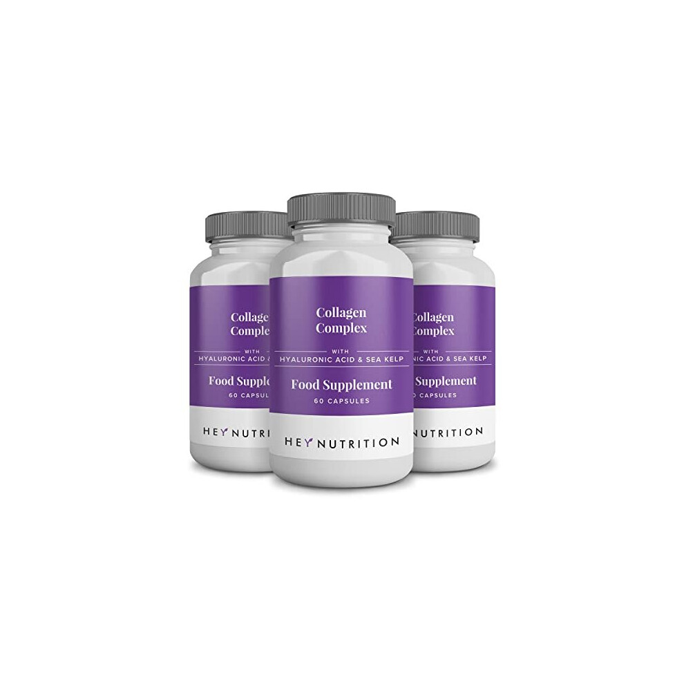 Hey Nutrition Collagen Complex Hyaluronic Acid & Sea Kelp Vitamin E, C, Biotin - Healthy Nails, Skin, Hair Joints Metabolism - Type 1 Marine