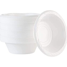 Shefa Pack of 100 White Bowls - Plastic Bowls for Soup, Reusable & Washable, Heavy Duty Dinnerware - Ideal Set for Birthday, Parties, Camping,
