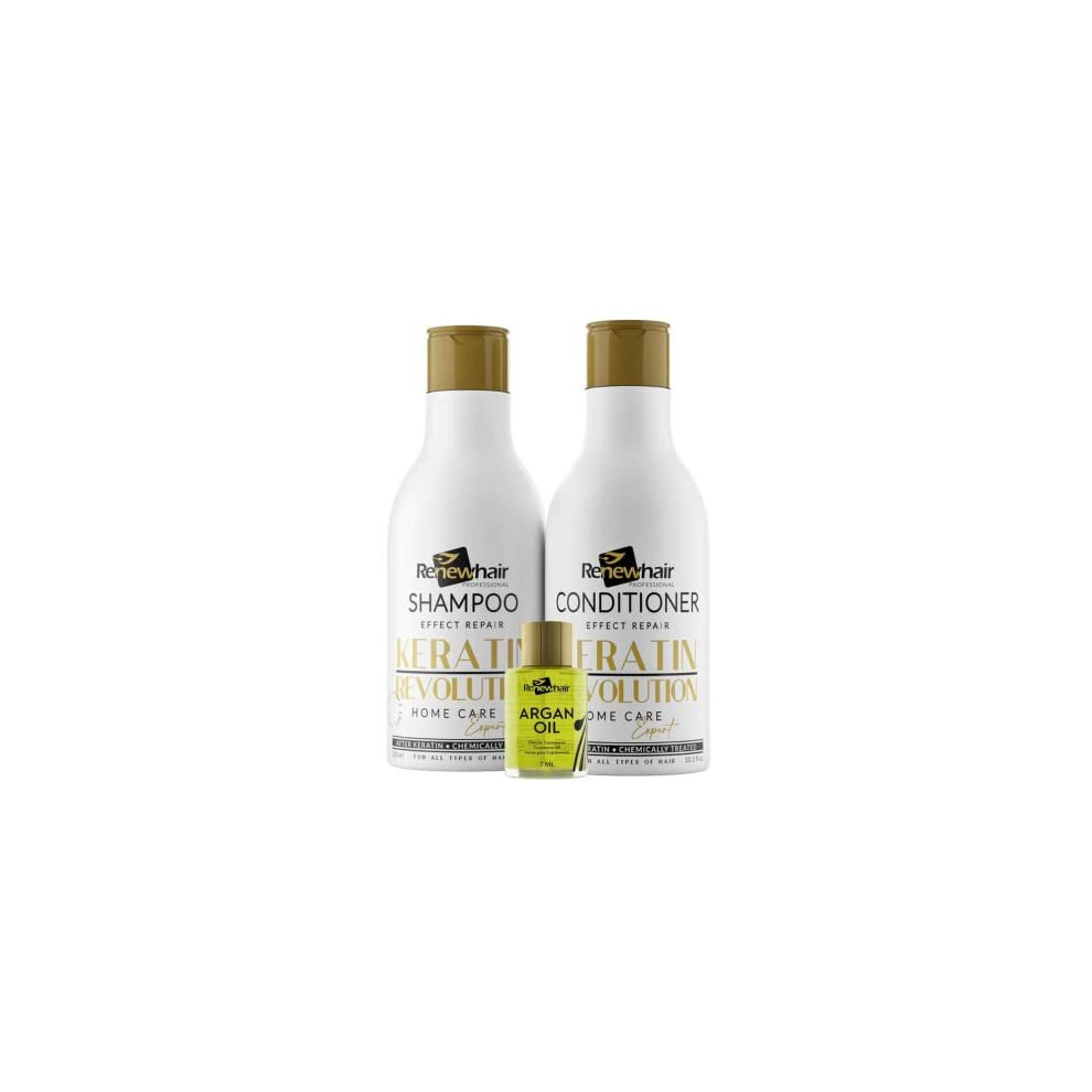 Renew Hair Professional Shampoo & Conditioner Salt Free Keratin Revolution Expert 300Ml +Argan Oil 7Ml