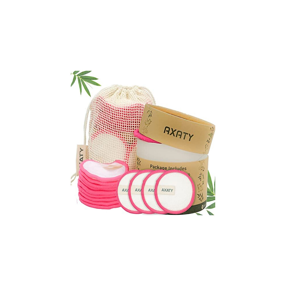 AXATY 20 Pack Reusable Makeup Remover Pads-Organic Bamboo Terry & Cotton Rounds Eco-Friendly Pads for All Skin Types with Cotton Draw String Laundry