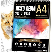 Sketch Book, A4 Drawing Pad, Mix Media Sketch pad, 200gsm Heavy Weight Paper, 46 Sheets, Spiral-Bound, for Artist, Marker, Acrylic, Watercolour,