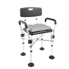 KMINA - Shower Chairs for the Elderly (330 lbs) with Double Reinforced Crossbar and Cushion, Shower Stool with Back, Heavy Duty Bath Seat for Adults,